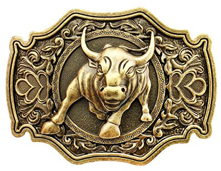 QUKE Lange Horn Bull Rodeo Western Cowboy Gürtelschnalle für Herren - Gold -