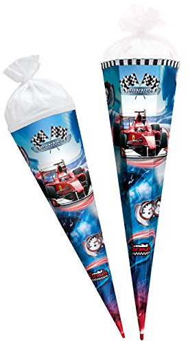Schultüte - Rennwagen - Formula Auto - Sportwagen - 35 cm - rund - mit Tüllabschluß - Zuckertüte - mit/ohne Kunststoff Spitze - Roth - Jungen - Fahrzeug..