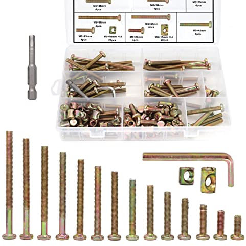 binifiMux Babybettschrauben-Set, 114 Stück, M6 Innensechskantschrauben, Zylindermuttern, Sortimentsset für Kinderbett, Bett, Stühle, verzinkt, 114 Stück