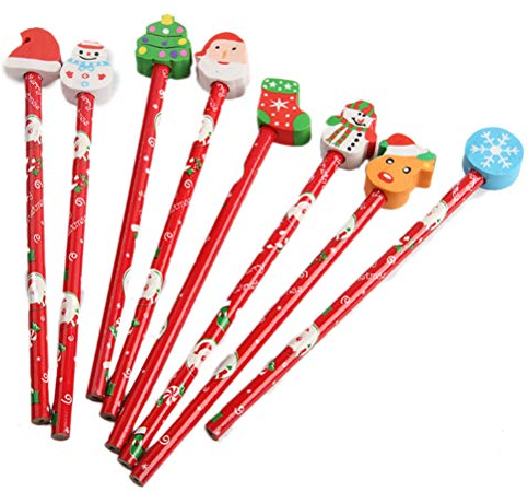 Toyvian 12 Stück Weihnachten Themenstifte mit Radiergummi Holz Urlaub Bleistifte Neuheit Bleistifte für Kinder (zufällige Muster)