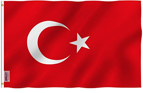 ANLEY Fly Breeze 3x5 Pi Drapeau de la Turquie à tête Blanche-Couleur Vive Résistante aux UV-Tête en Toile/Double Couture-Drapeau Turc à tête blanche Polyester œillets en Laiton 3X5Pi.