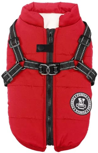 Poseca Dog Coat with Harness,Dog Coats Waterproof,Small Dog Harness Jacket,Puppy Winter Fleece Jackets,Winter Waterproof Coat with Reflective Harness and Zipper for Small Medium Large Dogs