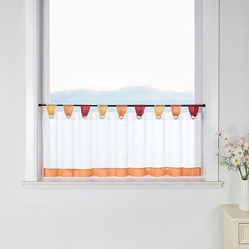 ESLIR Scheibengardine mit Schlaufen Vorhang Küche Bistrogardinen Transparent Stores Gardinen Kurzgardine Voile Orange HxB 45x90cm1 Stück