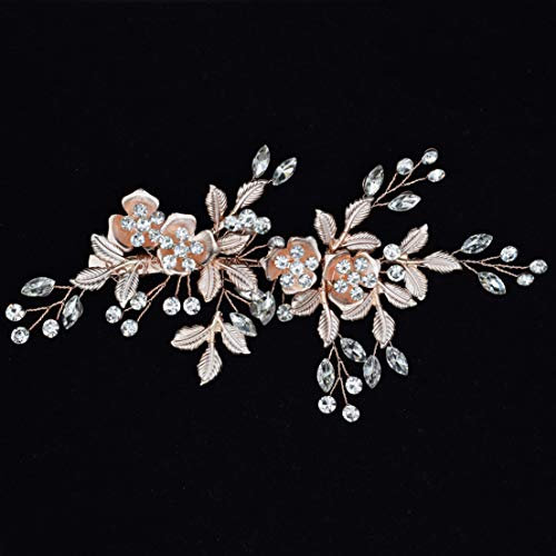 Fanvoes Pince à cheveux de mariage - Accessoires pour cheveux - Pour mariée - Or rose - Vintage - Peigne - Décoration de cheveux - Bijoux faits à la main - Fleur en strass et cristal - Pour femmes et