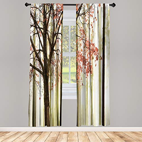 ABAKUHAUS Herbst Vorhänge, Bild von einem Baum Blättern auf einem abstrakten Hintergrund Woodland-Druck, Fensterbehandlungen 2 Panel Set für Wohnzimmer Schlafzimmer Dekor, 150 cm x 245 cm, Coral Creme