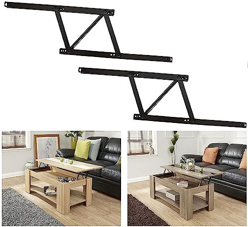 EXPERY 2Pcs Folding Lift up Top Coffee Table Mechanism, Hardware Fitting Hinge, Spring Standing Rack Hinge Lifting Bracket, Multi-Functional Support for Desk Frame Furniture Black Brown