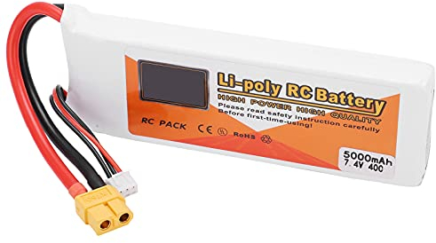 Dilwe 2S Lipo Akku, 5000 mAh - 40C - 7,4V - XT60 Stecker - RC Lipo Li-Batterie für RC Evader BX Auto LKW Truggy RC Hobby Hubschrauber Flugzeug Autorennen