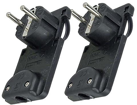2 pièces prise Schuko plate peu encombrante, sortie de câble à 90 degrés, Schuko peu encombrant 16A 250V (NOIR)