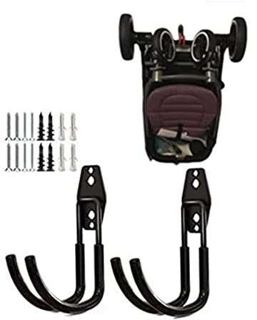 zoele Percha para cochecito de bebé, 2 unidades, color negro (cloruro de polivinilo, acero de aleación), montaje en pared, organizador de herramientas de garaje resistente, ganchos utilitarios