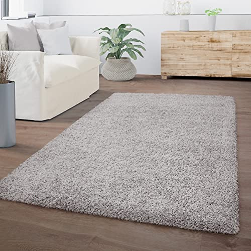 TT Home Teppich Wohnzimmer Hochflor Langflor Einfarbiges Modernes Design Flauschig, Farbe: Grau, Größe:120x160 cm