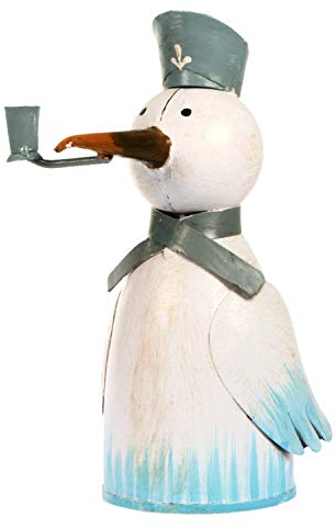 Lenzbach Zaunhocker Möwe weiß Grauer Schal 21 cm Dekofigur aus Blech Figur Metall Vogel Starnd Meer maritim Garten Deko Garten Balkon Pfostenhocker