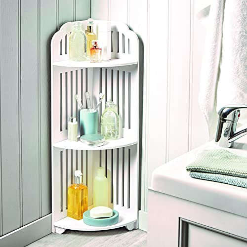 mysmartbuy.com 3 Tier Bathroom Corner Shelves – 80 x 21cm Freestanding Cleaning & Grooming Products Stand – Space Saving Display Unit for Clutter-free Bathrooms