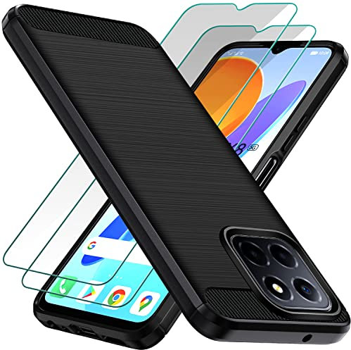 ivoler Funda para Honor 70 Lite / X8 5G / X6 / X6a con 2 Piezas Cristal Templado, Carcasa Protectora Antigolpes Suave TPU Silicona Caso Anti-Choques Case Cover - Negro