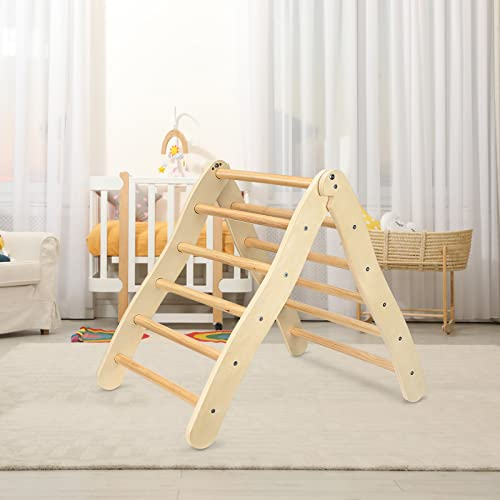 Aomdom Triángulo de Escalada para niños,Diseño Plegable niños de Madera Natural Bastidores de Escalada,Estructura de Escalada con rampa