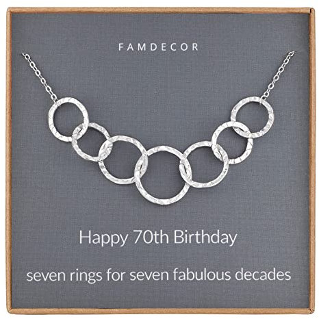 70th Birthday Gifts for Women Seven Interlocking Infinity Circles Hammered Sterling Silver Necklace for Women Birthday Gifts for Mum & Grandma