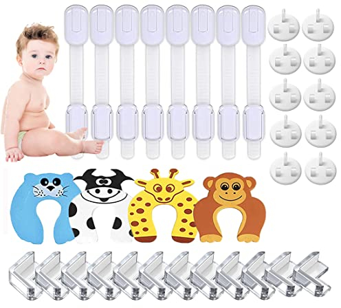 Baby Proofing Kits, Child Safety Cupboard Locks Table Corner Protectors for Kids Door Finger Pinch Guards Safety Baby Home Socket Covers (34Pcs)