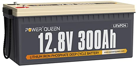 Power Queen 12.8V 300Ah wiederaufladbare LiFePO4-Batterie, 10-Jahres-Lebenszyklus-Batterie mit hoher Dichte, 2560W Ausgangsleistung und 3840Wh Energie, perfekt für Wohnwagen, Off-Grid, Camping