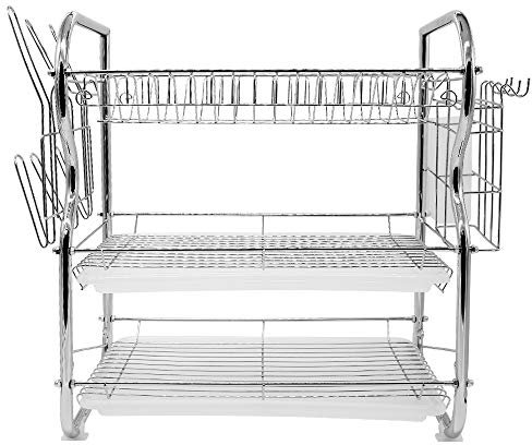 HUOLE Escurridor de Platos Cocina Extensible Escurreplatos escurridor Cubiertos Rejilla Bandeja de Goteo Secaplatos Soportes para Platos con Soporte de Cubiertos