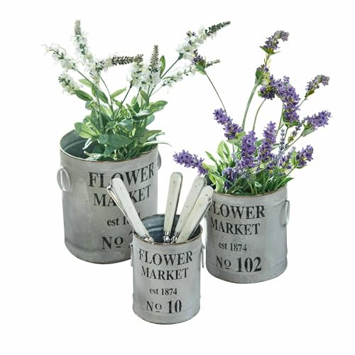 Loberon Lot de 3 Cache-Pots Flower Market, Gris Vieilli