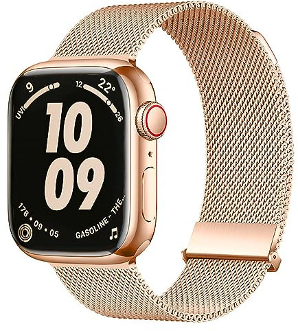 Nepfaivy Correa Compatible con Apple Watch 44mm 45mm 49mm 42mm para Mujer y Hombre, Pulsera de Respuesto de acero inoxidablede Correa metálica para Watch Serie Ultra/SE/8/7/6/5/4/3/2/1 (M, Oro Rosado)
