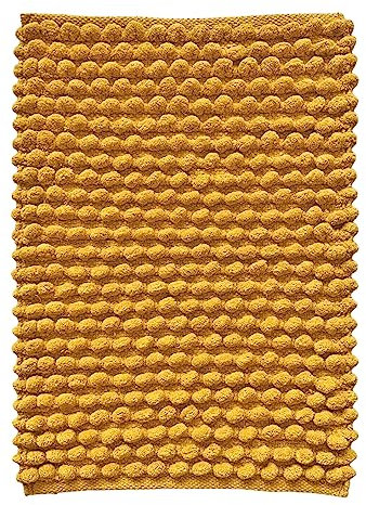 Meubletmoi Badezimmerteppich, rechteckig, 40 x 60 cm, aus Baumwolle, mit Mini-Bommel, Senfgelb – Marie