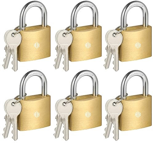 HOX Lot de 6 cadenas à clé, étanche et antirouille, serrure en laiton massif avec corps de 3,2 cm de large, cadenas avec clés pour unité de rangement, abris de jardin, garages et clôtures