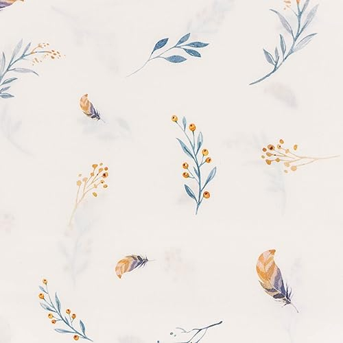 SCHÖNER LEBEN. Baumwollstoff Popeline Digitaldruck Gräser Blätter Federn 1,50m