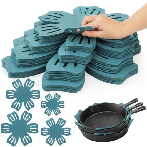 Goaste 24 Pack Pot and Pan Protectors, 11/12.3/14/15.1 in 4 Sizes Pans Separator, Anti-Slip Pot Dividers Pads, Felt Cookware Protector Set for Stacking and Protecting Your Cookware, Cyan