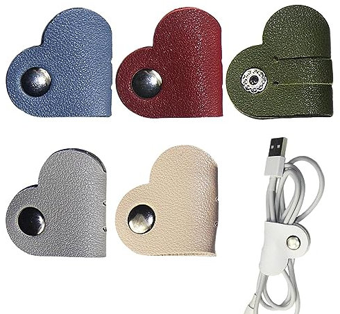 Heart Cord Organizer | PU Leather Cable Ties, Heart Shaped Cable Organizer - Cable Management Cable Ties, Earbuds Holder, Headphone Cord Winder, Earphone Organizer for School Cenmoo