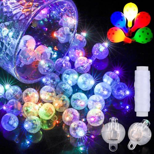JIZZU Runde LED Ballons Lichter, 80 Stück Mini Runde Ball Ballon Licht, Bunte Runde Led Ballons Lichter für Papierlaterne Ballon Party Halloween Hochzeit Party Geburtstag Dekoration