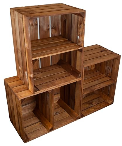 3er set massive Obstkiste Apfelkiste Weinkiste aus dem Alten Land +++ 50x40x30cm (OCKER MIT EINLAGE QUER)
