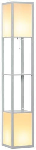 HOMCOM Floor Lamp with Shelves and Dual Light, Modern Corner Standing Lamp for Living Room, Bedroom, Bulb not Included, Light Grey