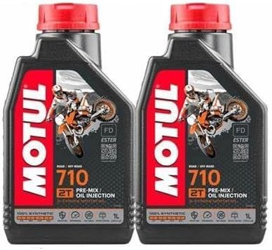 Set mit 2 l Motoröl Motorrad Öl Mischung Motul 710 2T synthetisch 2 Liter (2 x 1 l)