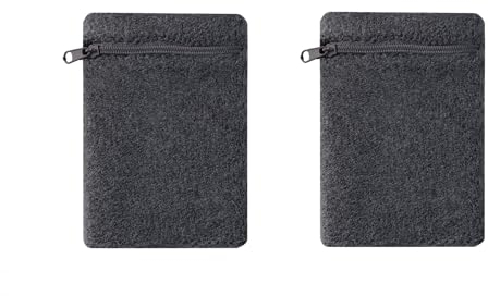 Handgelenktasche 2er Set, Schweißband, Wristbands mit ißverschlusstasche für Laufen, Joggen, Spazieren, Gassi gehen, Fahrrad und Yoga etc (Dunkelgrau)