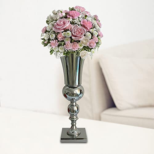 2PCS 50cm Blumenvase Vase Deko 50cm Vase mit getrockneten Blumen,Vintage Blumenvase Metall Amphoren Hochzeit Dekovase,Silber,50x17cm