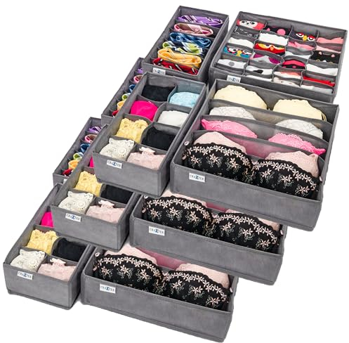 Craxter Underwear Drawer Organiser Divider – Set 12 of Fabric Drawer Dividers for Clothes, Foldable Wardrobe Draw Organizer for Baby clothes, Socks, Bras, Scarf, Ties, Belts, Knickers