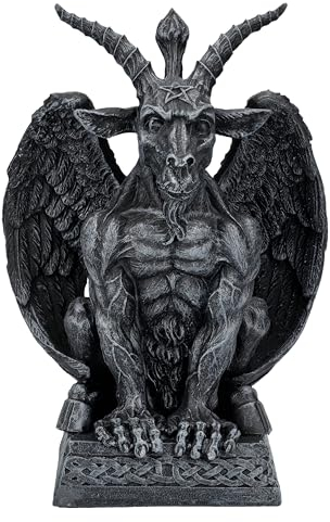 Pacific Giftware Mystische Baphomet-Figur in Gargoyle-Pose, 17,5 cm - Handbemalter Kunststein, Grau-Schwarz mit Pentagramm und Hufen