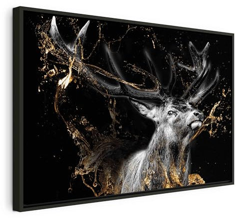 murando Bilder mit Rahmen 60x40 cm Wandbilder groß Leinwandbild XXL schwarzer Holzrahmen modern Wanddekoration Kunstdruck Wanddeko Wohnzimmer Schlafzimmer Deko Abstrakte Tier Wald Natur Flamme