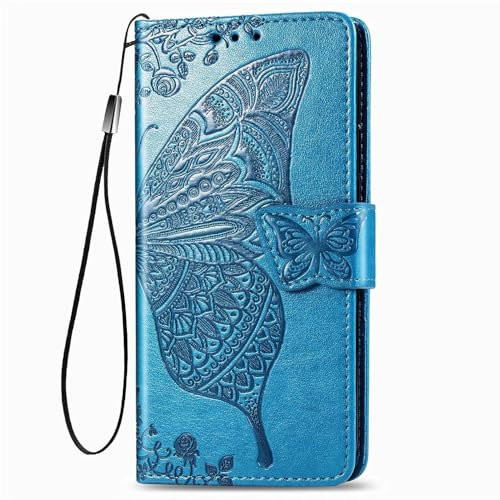 ILING Funda para Samsung Galaxy A35 5G, Suave PU Cuero Flip Carcasa Case Cover, Cubierta Magnética en Relieve de la Mariposa, Billetera con Soporte&Tapa Tarjeta (Azul)