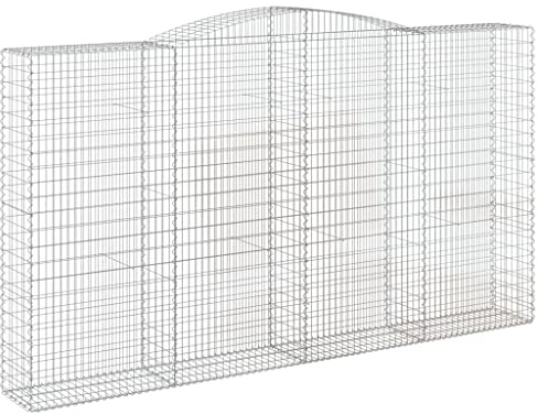 vidaXL Arched Gabion Baskets 400x50x220/240 cm - Decorative Iron Wire Stone Cages, Galvanized, Outdoor Garden Wall, Silver