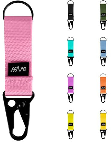 FFIVE - Porte-clés en nylon véritable - Clés multifonctions à accrocher à un sac à dos mousqueton (rose)