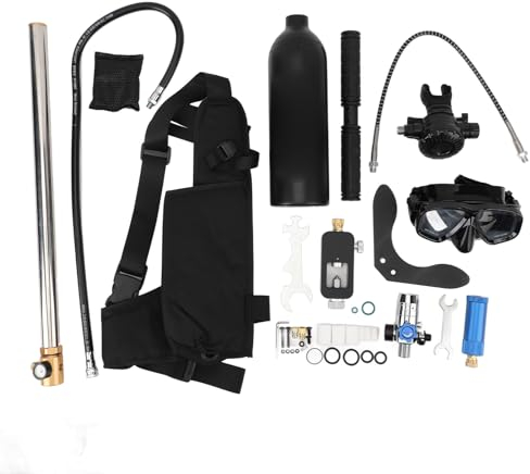 Generic Juego de Bomba de Botella de Buceo, Juego de Botella de Buceo de 1 L Portátil con Gafas de Buceo para Bucear (Black), Genericbkepv1463u-12