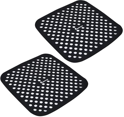 MasterPRO FOODIES COLLECTION - Juego de 2 Alfombrillas de Silicona para Hornear en el Air Fryer - 19x19 cm - Distribución Uniforme del Calor - 100% Antiadherentes y Resistentes - Fáciles de Limpiar