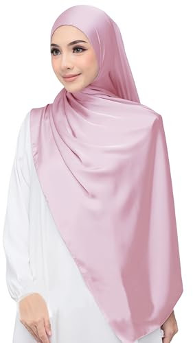 Lina & Lily Luxus-Satin Hijab Kopftuch Schal für Muslimische Frauen Extra Langer (Hellrosa)