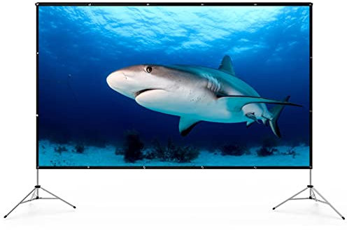 Projection Display - Polyester Outdoor Film Screen, 150 Inches White 4k Ultra HD Screen | Portable Manual Projector Screen for Home Theater Office Education Outdoor Indoor Cinema Movies