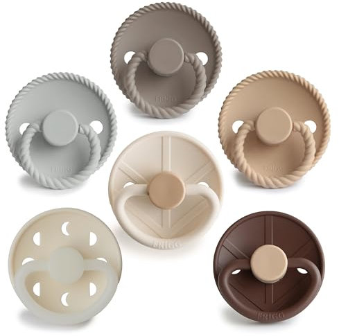 FRIGG Multipack Silikon-Schnuller | 6'er Packung | Hergestellt in Dänemark | Symmetrischer Sauger in Kirschform | (Earthy Wonder, Größe 1 (0-6 Monate))