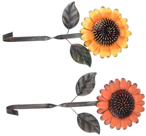 TINEASUR 2pezzi Ganci Decorativi Battuto Forma Girasole Per Decorazione Da Giardino e Interni Colori Vivaci e Giallo Per Appassionati Girasoli