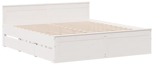 vidaXL Massivholzbett, Holzbett ohne Matratze mit Schubladen, Bettgestell mit Kopfteil Lattenrost, Bett Doppelbett für Schlafzimmer, Weiß 180x200cm Kiefernholz