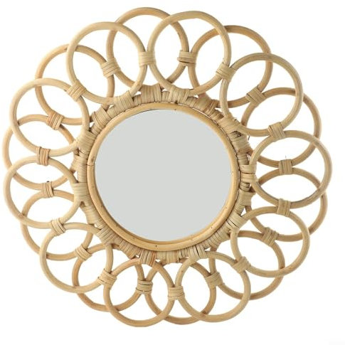HOHOVYVY Spiegel Kinderzimmer,Rattan Innovative Kunst Dekoration Make-Up Spiegel,Schlafzimmer Wand Hängen Spiegel(A)