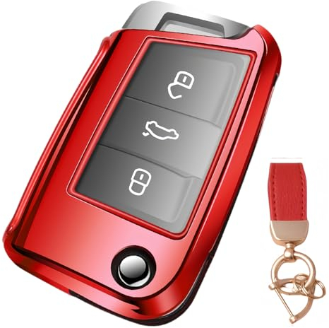 NEUHOO Accessoire de voiture compatible avec Seat Leon 5F ST Cupra 2012-2019 - Coque de clé et porte-clés - En silicone (rouge-1)